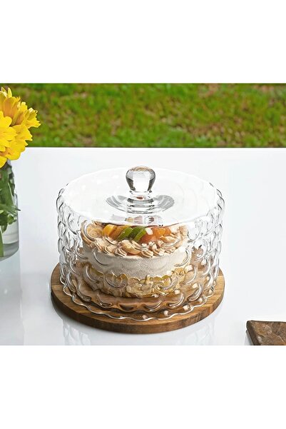 Kosova Çırağan Home Akasya Stantlı Cam Üzüm Model Kek Fanusu Orta Boy 25 Cm
