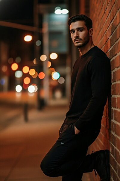 COMBİNE MİCHAİL Men's Basic Comfortable Black Loose Knit Sweater