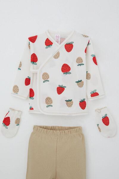 Breeze Baby Girl Hospital Release 5-Piece Strawberry Garden Patterned 0-3 Months, Ecru