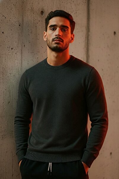 COMBİNE MİCHAİL Men's Basic Comfortable Smoked Loose Knit Sweater