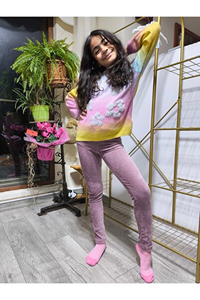 Şimo Butik Kız Çocuk Kalın Fitilli Tayt Esnek Yumuşak Rahat 10-11-12-13-14 Yaş Gül Kurusu