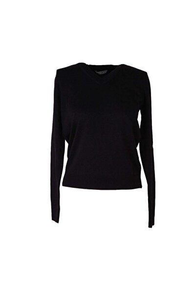 trender Alp01 Sleeve Detailed V-Neck Black Women's Sweater Alp01