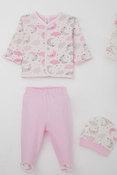 Breeze Baby Girl Hospital Release 8-Piece Sky-Themed Sleepy Moon Patterned 0-3 Months, Ecru