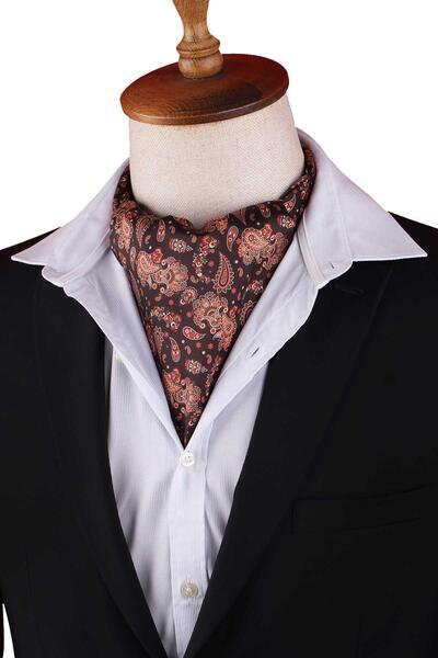 Kravatkolik Brown Shawl Pattern Men's Scarf Ascot K668