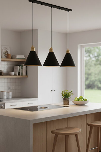 Luzarana Kuki Sıralı 3 Lü Metal Gövde Siyah Renkli Avize Sarkıt Salon Mutfak ...