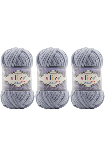 Alize VELLUTO Kadife El Örgü İpliği 100 Gr 3 ADET Renk 87 KOYU GRİ