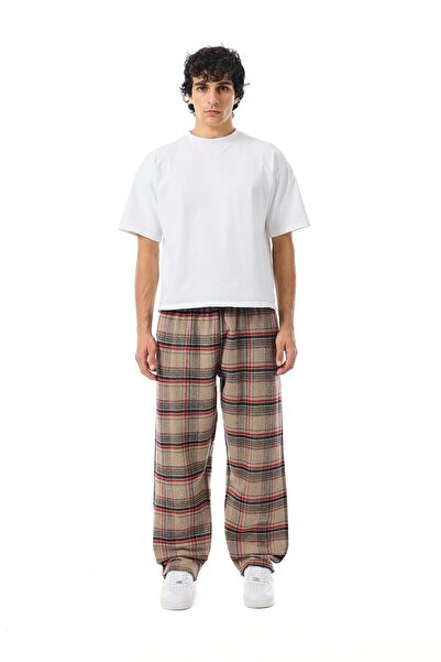 Unisex Ekoseli Oversize Pantolon – %100 Pamuk, Relax Fit, Streetwear Günlük Eşofman Altı