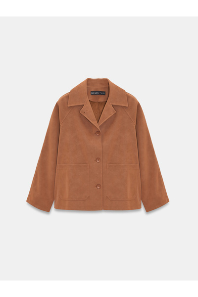 Dilvin 60777 Pocketed Suede Jacket-Camel