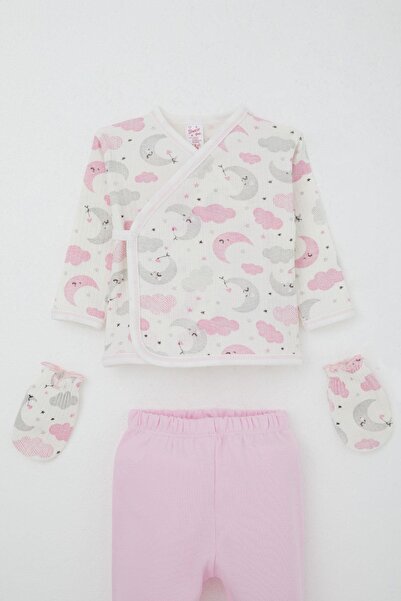 Breeze Baby Girl Hospital Release 5-Piece Sky-Themed Sleepy Moon Patterned 0-3 Months, Ecru