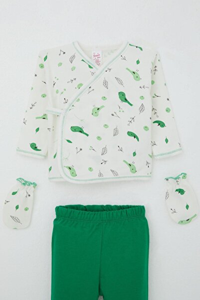 Breeze Baby Girl Hospital Release 5-Piece Spring Themed Cute Little Sparrow Patterned 0-3 Months, Ecru