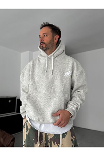 BYBASICMAN Ανοιχτό γκρι Basic με τύπωμα με κουκούλα Φούτερ JJ-101