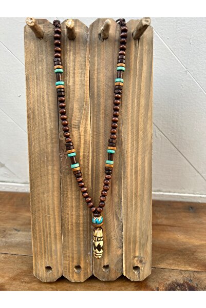 Bohoyasam El Yapımı Seramik Kolye – Ayarlanabilir Etnik Fildişi Formunda Tasarım - Ahşap Boncuklu Tribal Takı