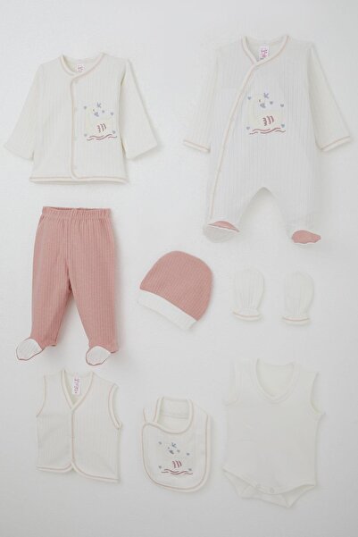 Breeze Baby Girl Hospital Release 8-Piece Cute Queen Swan Embroidered Set 0-3 Months, Ecru