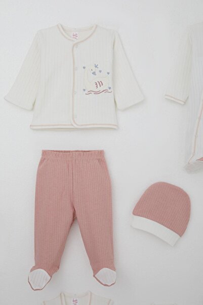 Breeze Baby Girl Hospital Release 8-Piece Cute Queen Swan Embroidered Set 0-3 Months, Ecru