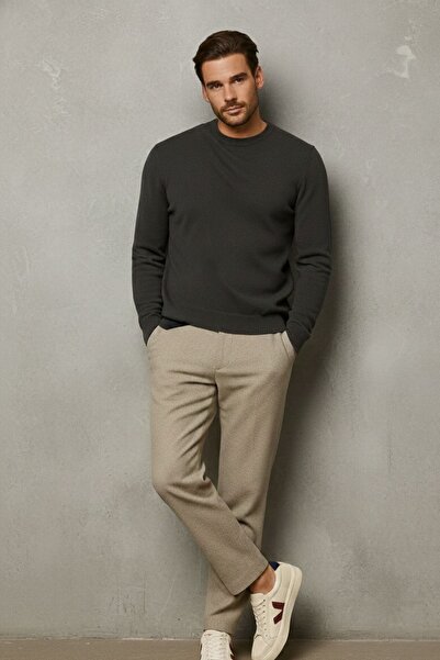 COMBİNE MİCHAİL Men's Crew Neck Casual Smoked Knit Sweater