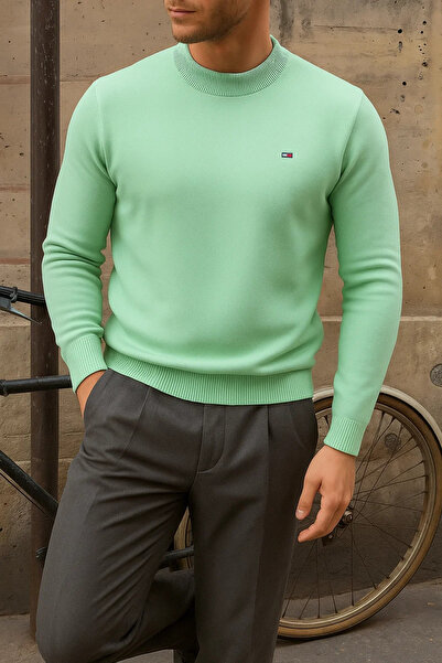 comstar Ανδρικό χειμερινό πουλόβερ με μισό λαιμό, στενό βασικό πουλόβερ μέντας