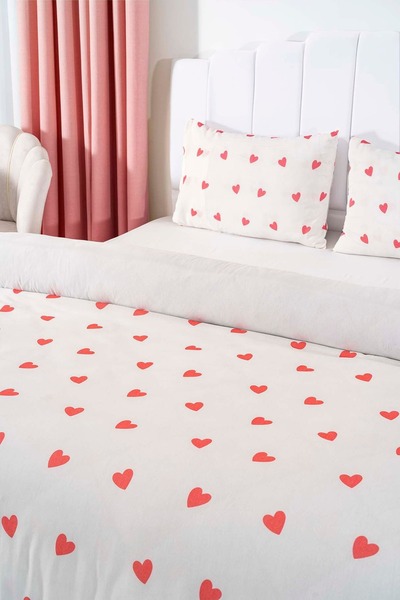 Zethome Bračni Set posteljine Pamuk komada Sa deznom crvena srca 200x215 cm