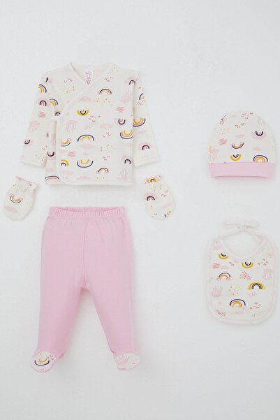 Breeze Baby Girl Hospital Release 5-Piece Set, Sky-Themed Cloud Pattern, 0-3 Months, Ecru