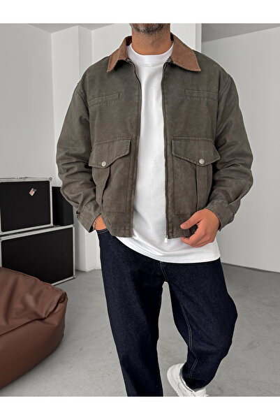 BYBASICMAN Μπουφάν με λεπτομέρεια τσέπης με χακί γιακά BRY-110-07