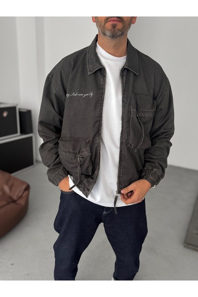 BYBASICMAN Black Large Pocket Zippered Jacket C-4594