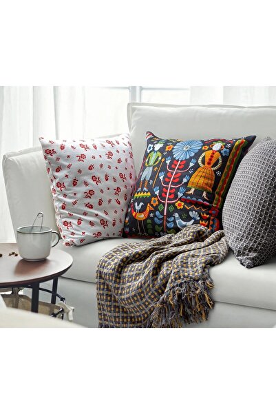 IKEA 2 Adet Kırlent Kılıfı 50x50 Cm Fermuarlı Desenli Minder Kılıf Beyaz Renk İçi Dahil