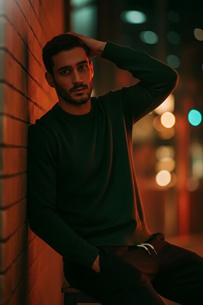 COMBİNE MİCHAİL Men's Basic Comfortable Khaki Loose Knit Sweater