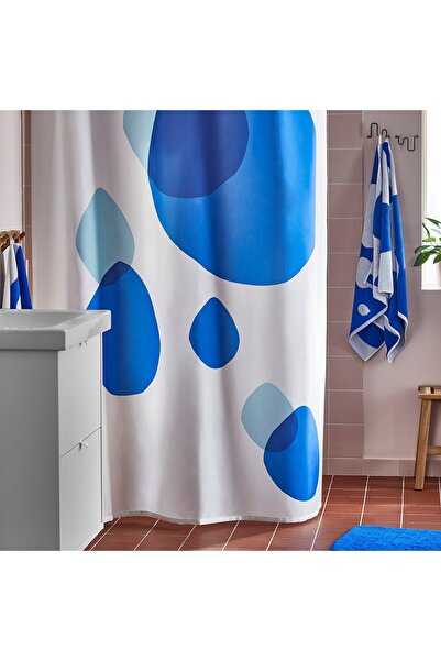 Generic Shower curtain, white/blue, 180 x 200 cm