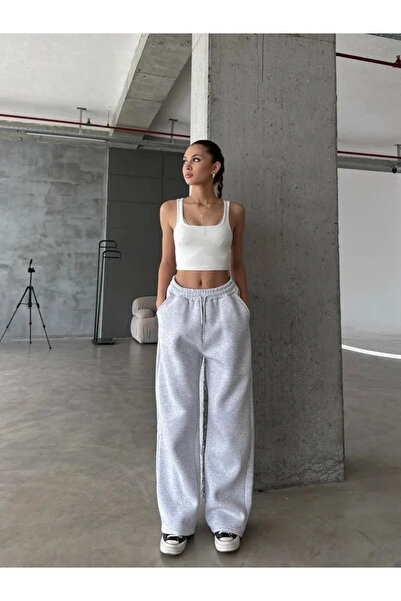 hibiscus 3 Thread Fleece-Lined Oversized Tracksuit Gray