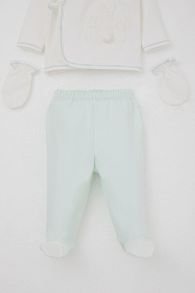 Breeze Baby Girl Hospital Release 5-Piece Pompom Bunny Embroidered 0-3 Months, Ecru