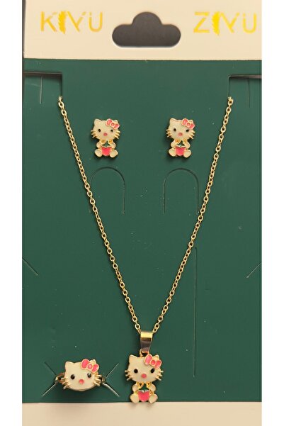 TChic طقم قلادة وخاتم وأقراط على شكل قطة للأطفال