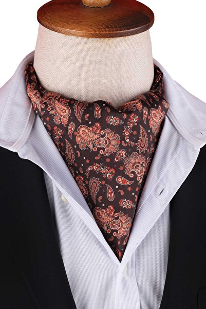 Kravatkolik Brown Shawl Pattern Men's Scarf Ascot K668