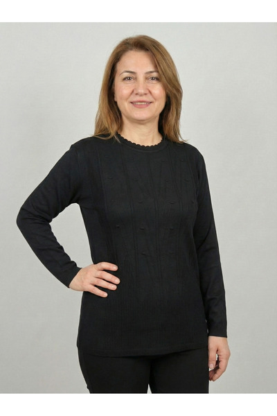 nacar çarşı Pulover tricotat cu mânecă lungă, negru, cu decolteu rotund și mo...