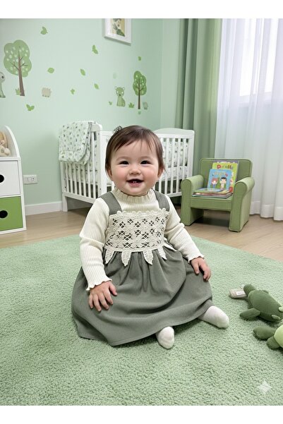 çilek bebe Baby Girl & Girl Child Green Robe Double Dress Set
