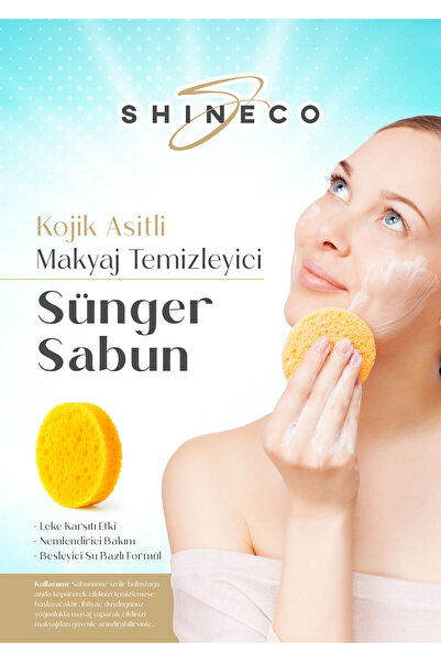 Shineco Makyaj Temizleme Süngerli Sabun,Kojik Asit, Gözenek Sıkılaştırma, Cil...