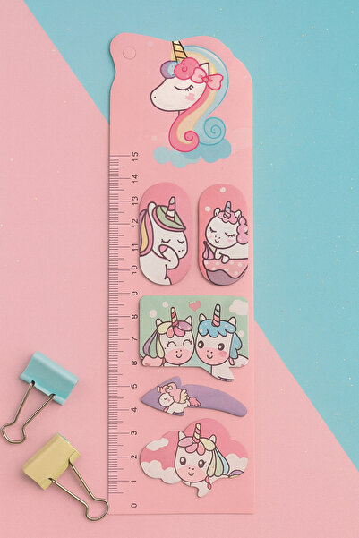 NaSaDAN Sevimli Unicorn Temalı Kitap Ayracı ve Cetvelli Postit Not Kağıdı – R...