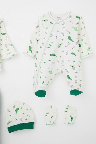 Breeze Baby Girl Hospital Release 8-Piece Spring Themed Cute Little Sparrow Patterned 0-3 Months, Ecru
