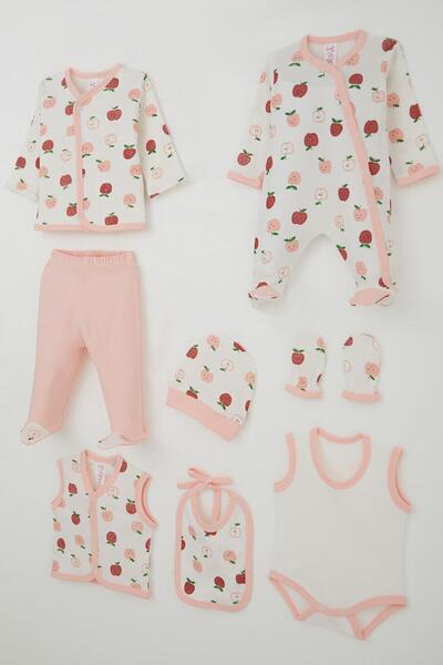 Breeze Baby Girl Hospital Release 8-Piece Cute Little Apple Patterned 0-3 Months, Ecru