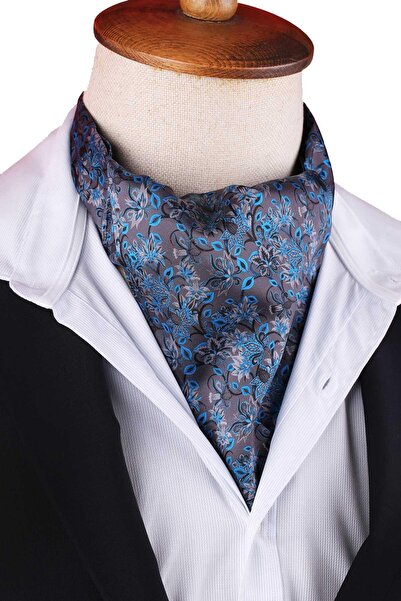 Kravatkolik Smoked - Blue Floral Pattern Men's Scarf Ascot K661