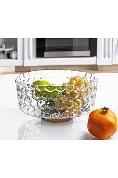 Kosova Çırağan Home Akasya Stantlı Cam Üzüm Model Cam Salata Sunum Kasesi 27 Cm
