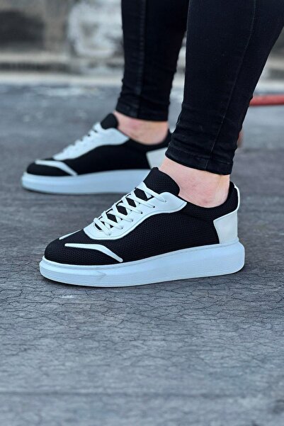 Mhoda Shoes Rlx019 Men's Casual Lace-Up Knitwear Skin Sports Sneaker Shoes Tcbt - Black/White