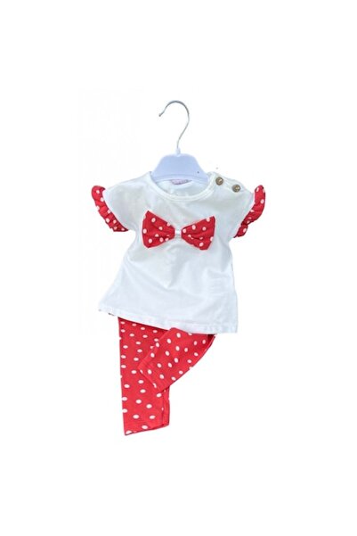 OEM Girls' white-red set with T-shirt and polka dot pants - 12 months