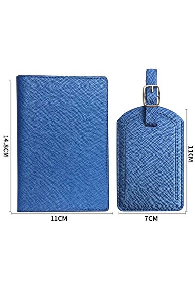 Flippy Portofel pentru pașaport și card, 23x16 cm, piele PU, suport pentru pix, etichetă pentru bagaj, unisex, albastru