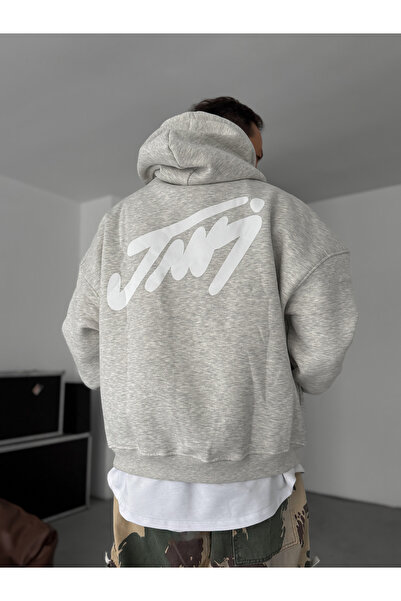 BYBASICMAN Ανοιχτό γκρι Basic με τύπωμα με κουκούλα Φούτερ JJ-101