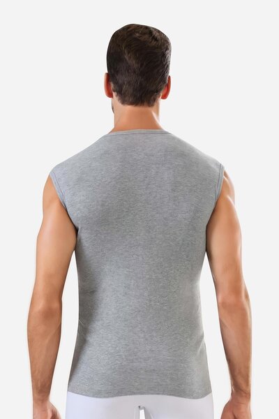 Arma Yıldız 6 Pieces Gray Sleeveless Men's Undershirt V-Neck Zero Sleeve T-Shirt 100% Cotton