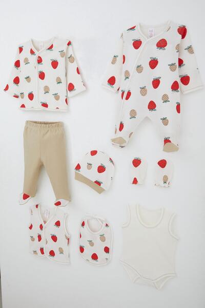 Breeze Baby Girl Hospital Release 8-Piece Strawberry Garden Patterned 0-3 Months, Ecru