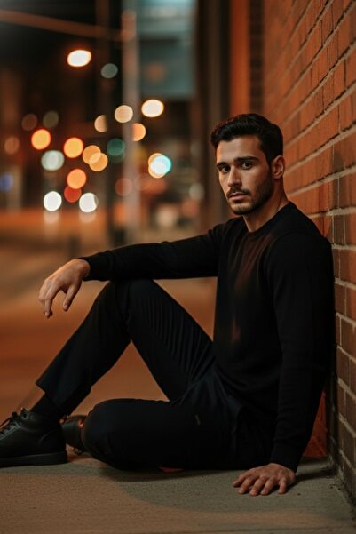 COMBİNE MİCHAİL Men's Basic Comfortable Black Loose Knit Sweater