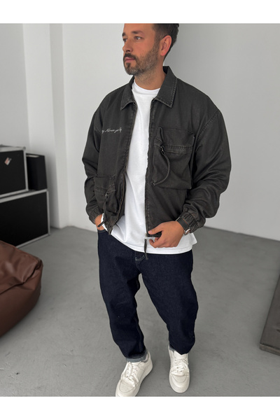 BYBASICMAN Black Large Pocket Zippered Jacket C-4594