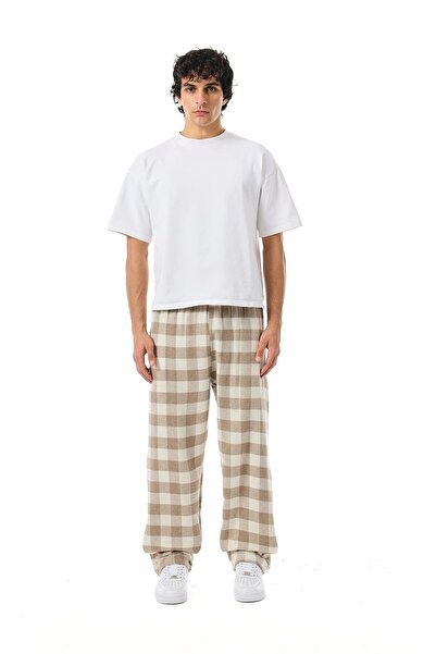 Unisex Ekoseli Oversize Pantolon – %100 Pamuk, Relax Fit, Streetwear Günlük Eşofman Altı