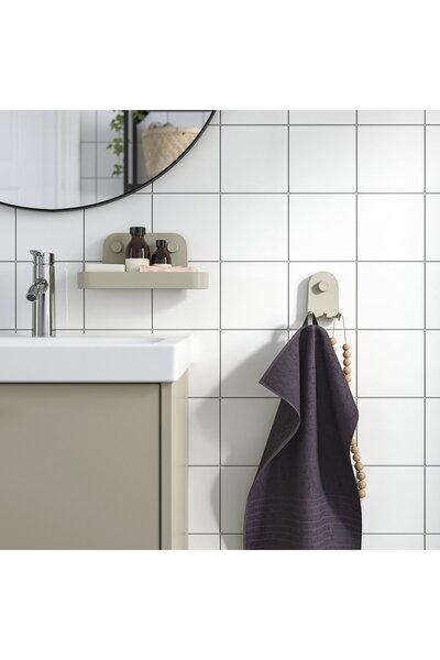 Generic Triple hook with suction cup, grey-beige, 7 x 11 cm