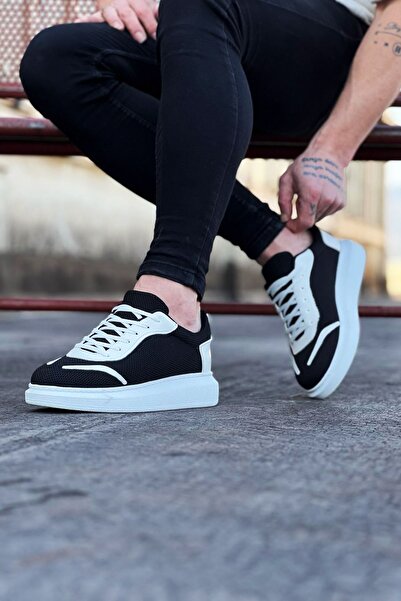 Mhoda Shoes Rlx019 Men's Casual Lace-Up Knitwear Skin Sports Sneaker Shoes Tcbt - Black/White